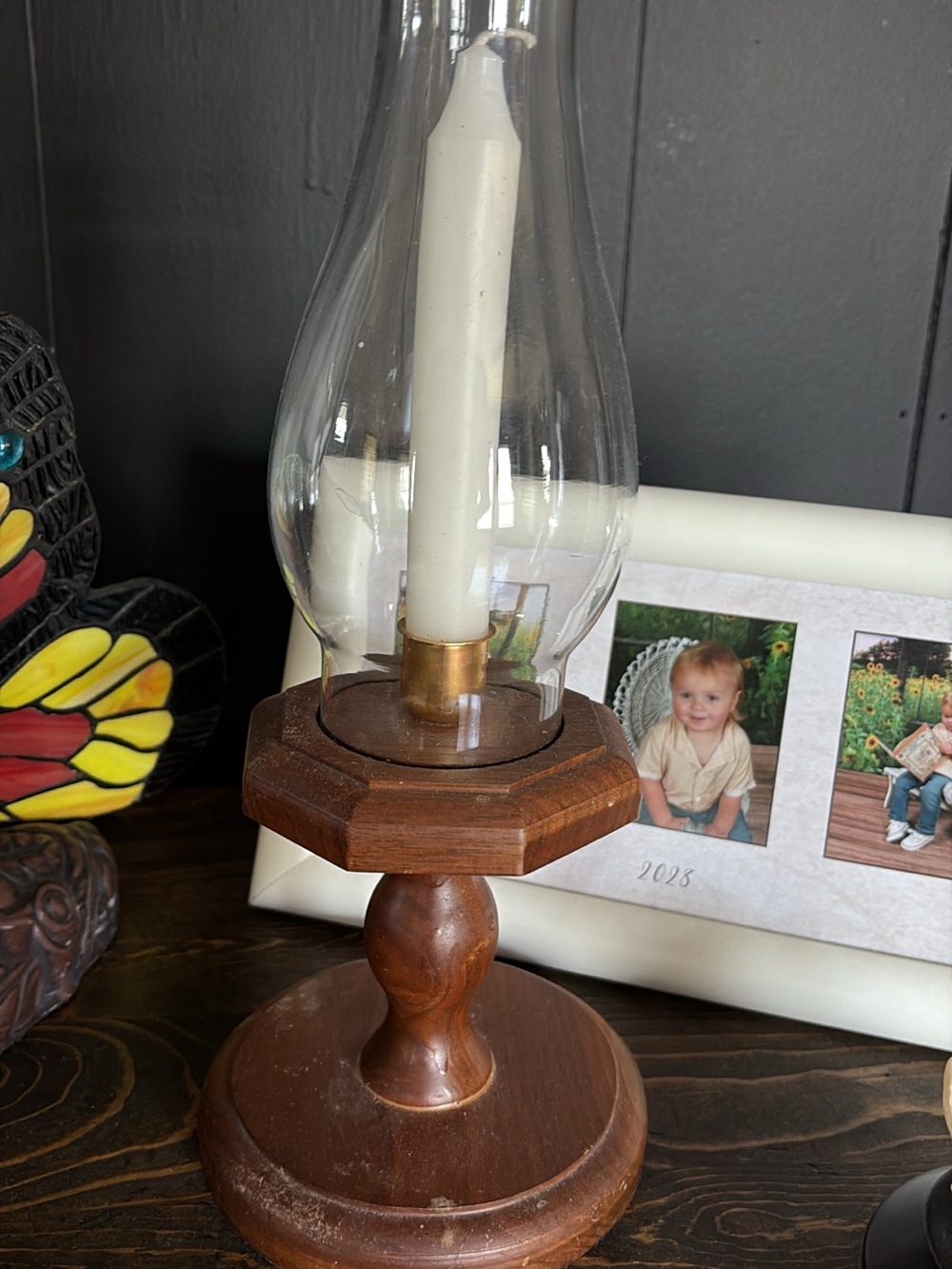 Wooden Hurricane Candle Holder with Clear Glass Shade - Brown